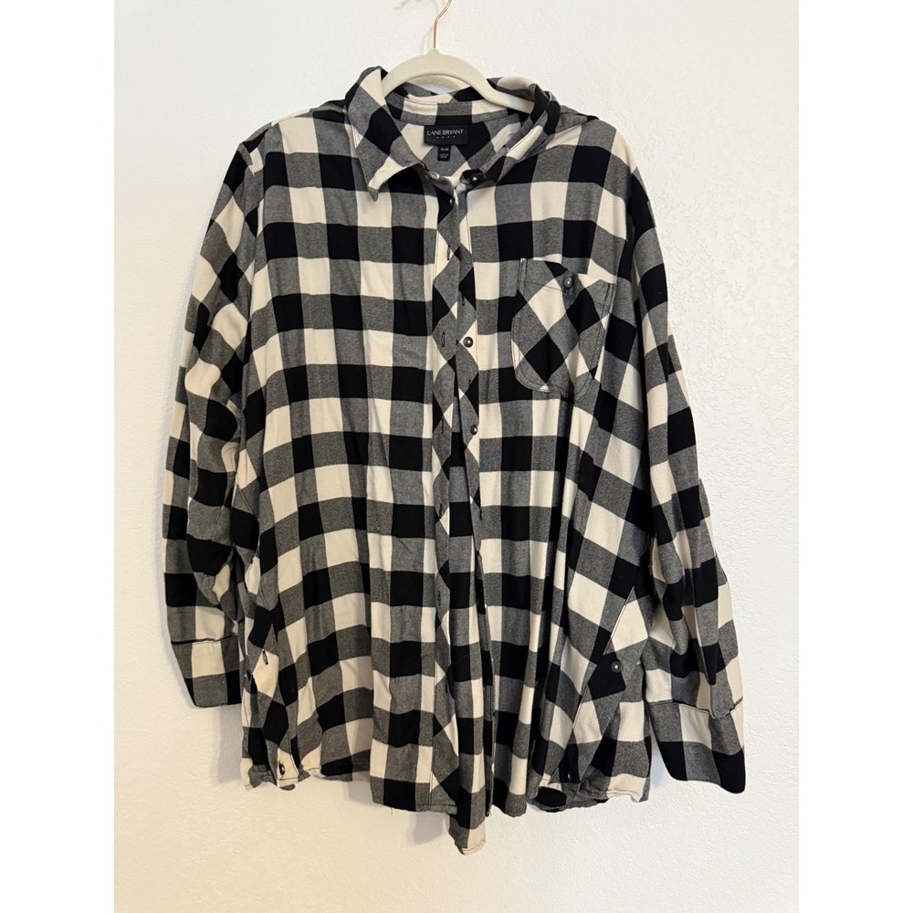 Lane Bryant Black White Plaid Button Down‎ Shirt Top Plus Size 26/28